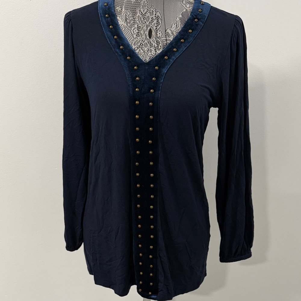 Soft Surroundings Midnight Blue Studded Blouse